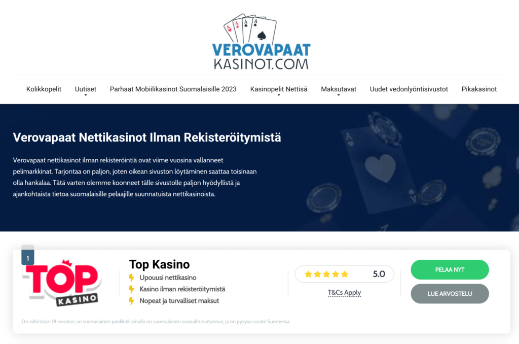 Verovapaat Nettikasinot Website Review - Weekly Slots News