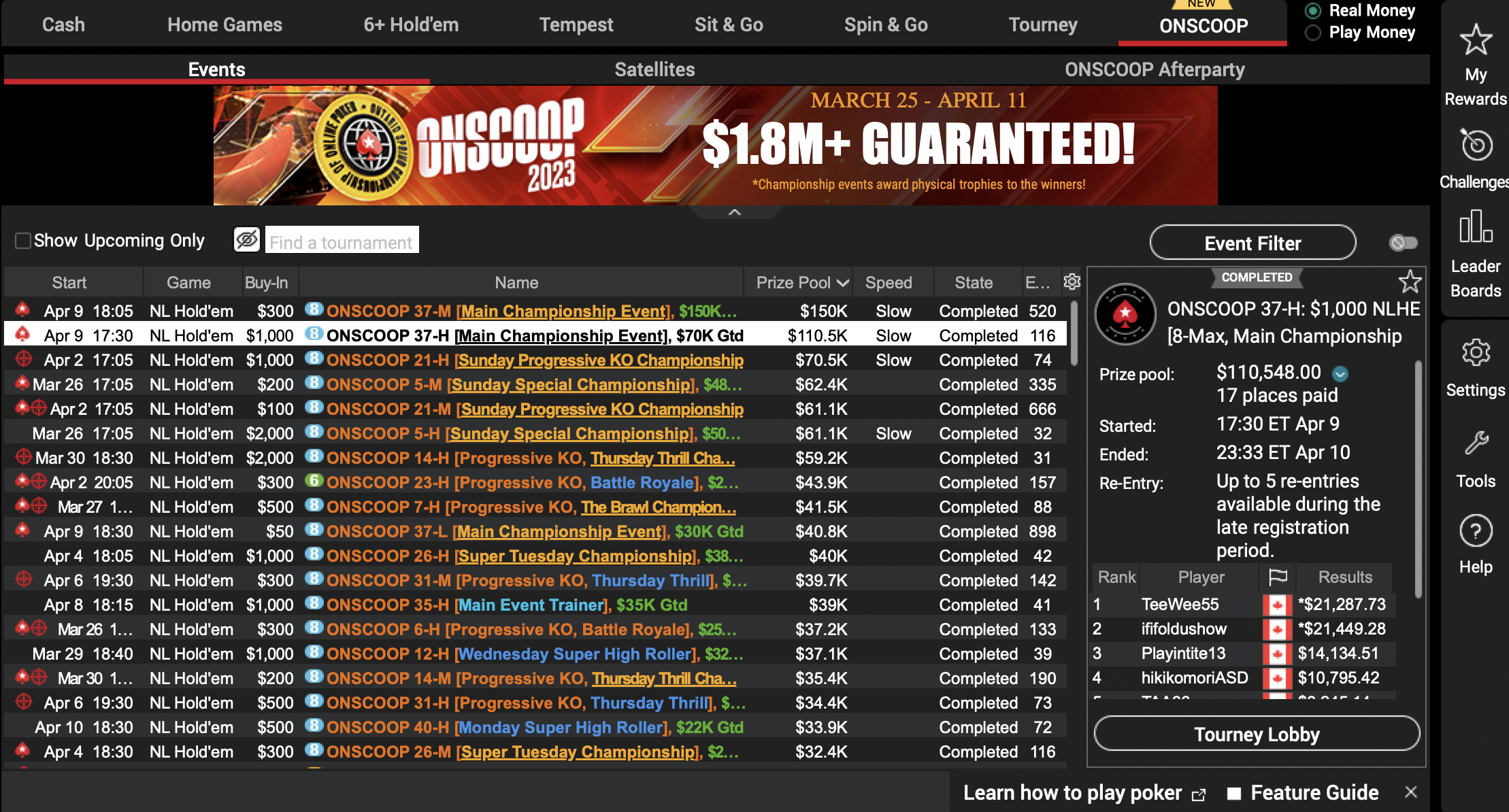 Players Win Big in PokerStars Ontario's Inaugural ONSCOOP